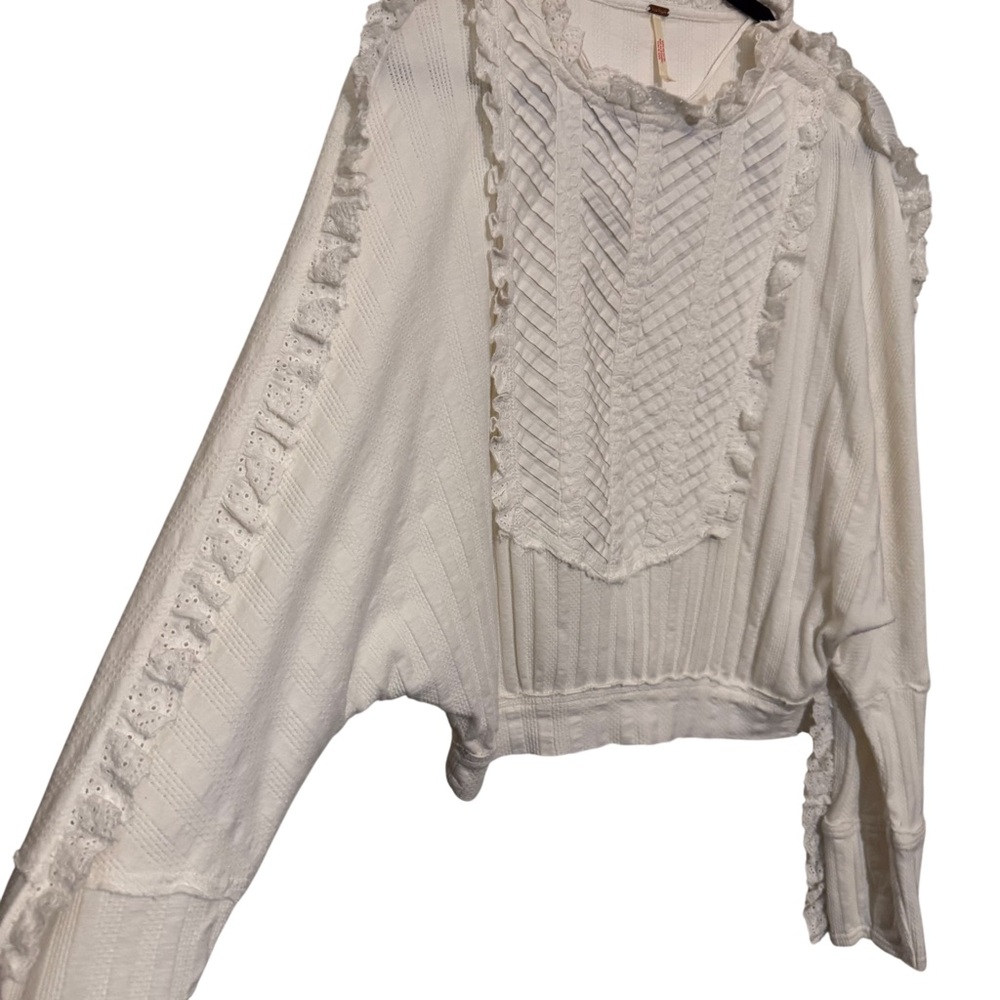 Free People Size Small White More Romance Top Blouse Boho Lace Long Sleeve - Picture 6 of 9